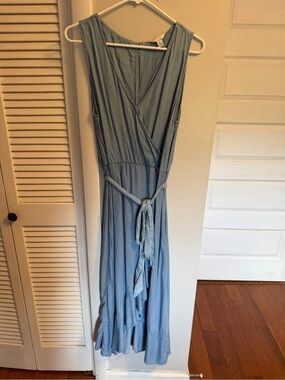 Est 1946 Light Blue Sleeveless Wrap Maxi Dress with Tie Waist